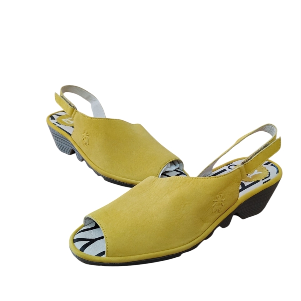 New Fly London Women's Yellow Lemon Wedge Sandals 39 - Picture 3 of 13